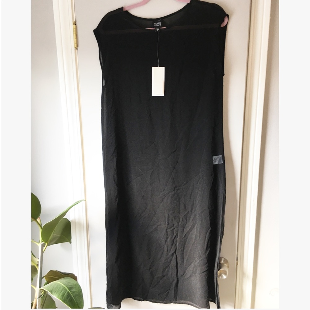 Eileen Fisher Black Sheer Tunic Dress